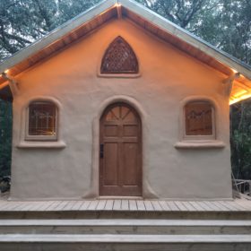 Front of completed cob classroom