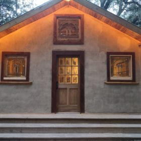 Cob classroom lit up