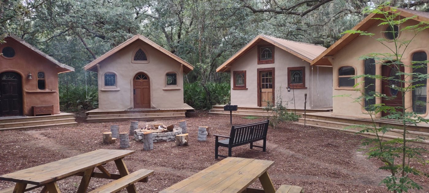 three cob classrooms at Parc