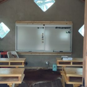 Interior of cob classroom at PARC